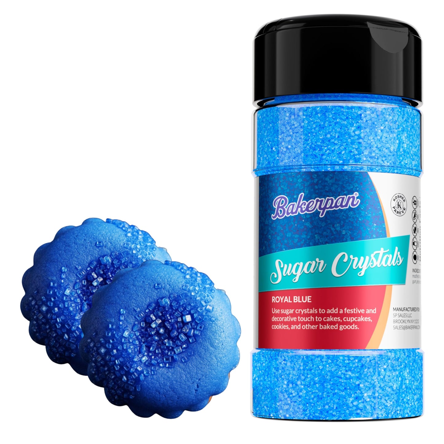 Bakerpan Sugar Sprinkles for Baking - 7 Ounce Royal Blue Decorating Sugar Crystals for Cookies, Cake Pops, Ice Cream (Made in US