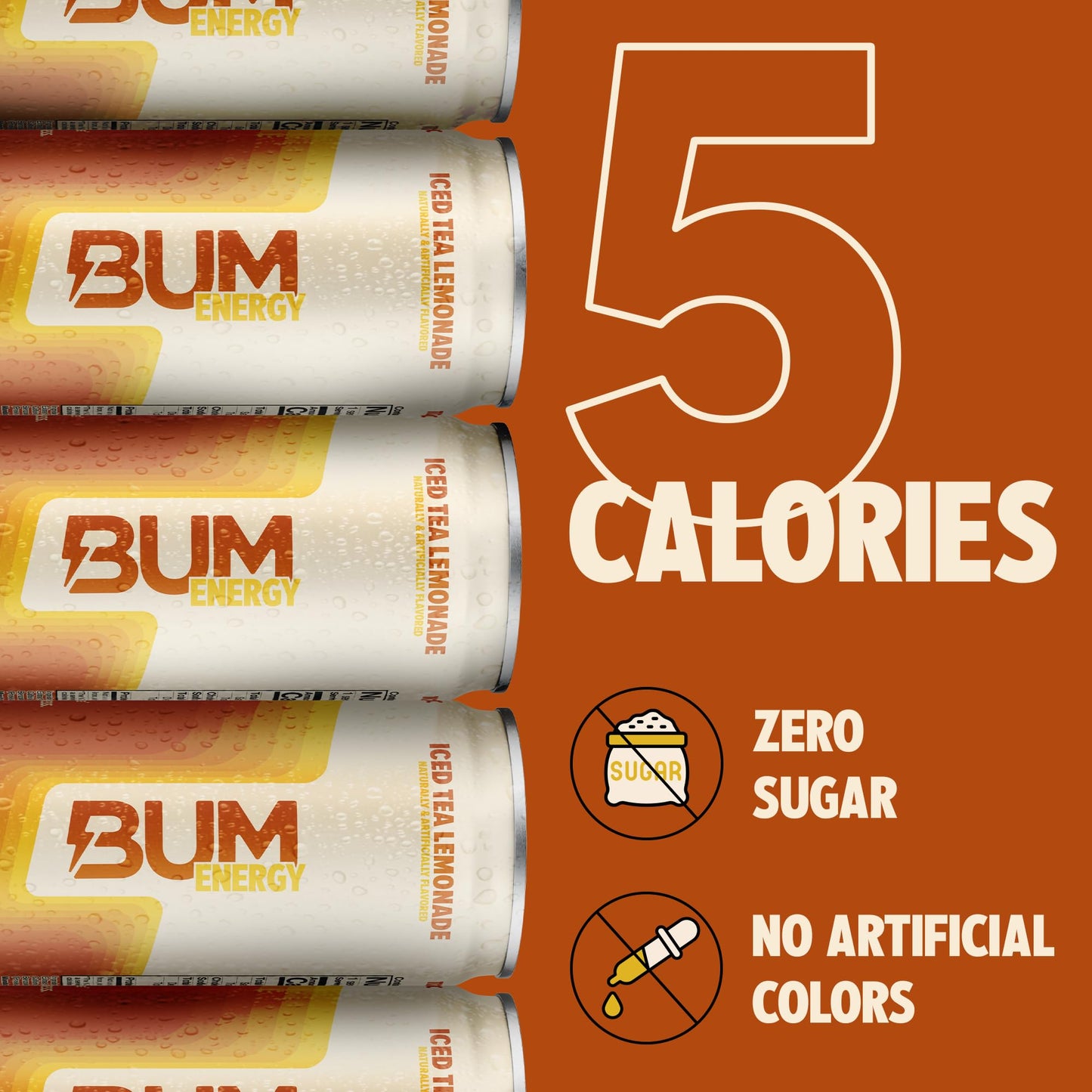 Bum Energy Sugar-Free Iced Tea Lemonade Drink, Natural Caffeine, 12 oz, Pack of 12