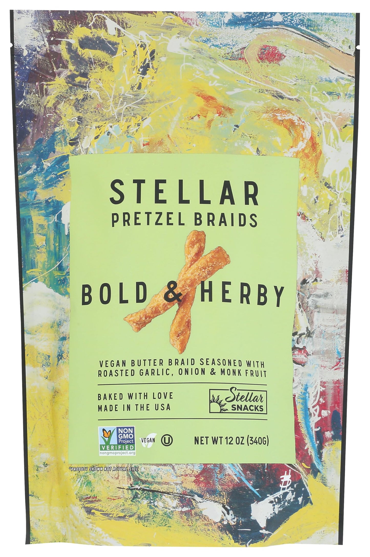 Stellar Snacks Pretzel Braids, 12 OZ Large Bag - Vegan, Kosher, Non-GMO Rods, Twists, Sticks (12 Oz, Bold & Herby)