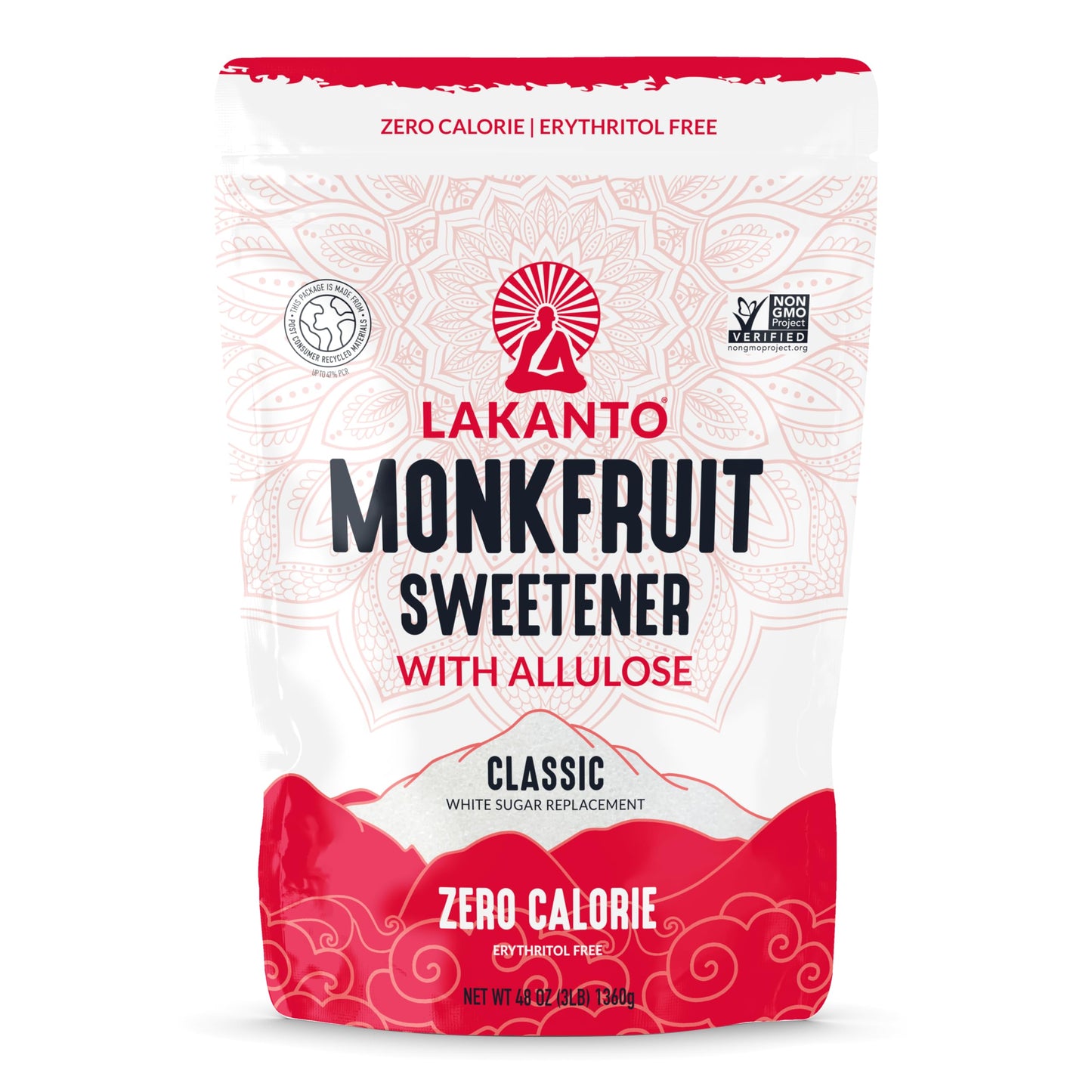 Lakanto Monk Fruit Sweetener, Classic White, Zero Calorie, Low Carb, Gluten Free, 48 Ounce Bag