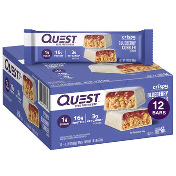 Quest Nutrition Crispy Blueberry Cobbler Hero Protein Bar, 16G Protein, 1G Sugar, 3G Net Carb, Gluten Free Protein Snack, Keto F