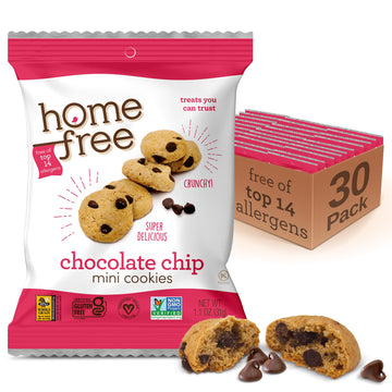 Homefree Treats You Can Trust Gluten Free Mini Cookies, Single Serve, Chocolate Chip, 1.1 Ounce (Pack Of 30)