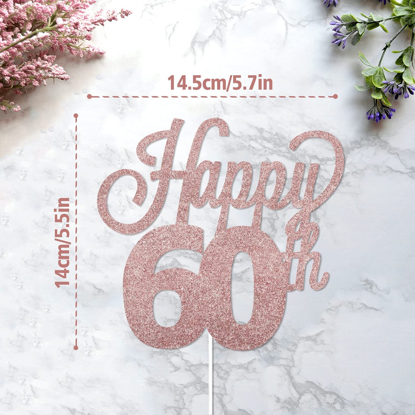 Lingteer Happy 60Th Birthday Cake Topper - Cheers To 60Th Birthday Sixty Years Old Birthday Party Cake Decorations Sign.