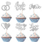 YCTHUNFISH 36 Pack Bridal Shower Cupcake Toppers, Glitter Diamond Ring, Card Stock, Silver