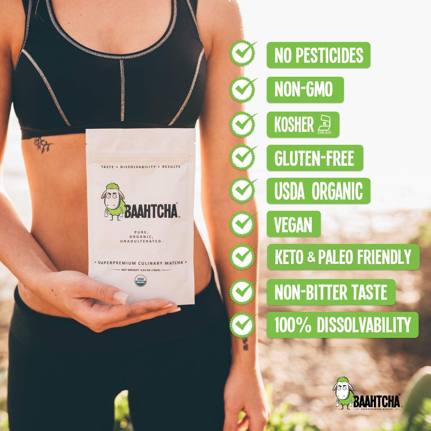 BAAHTCHA Organic Matcha Green Tea Powder - Culinary Grade, Vegan, Keto Friendly, 100g (3.52 oz)