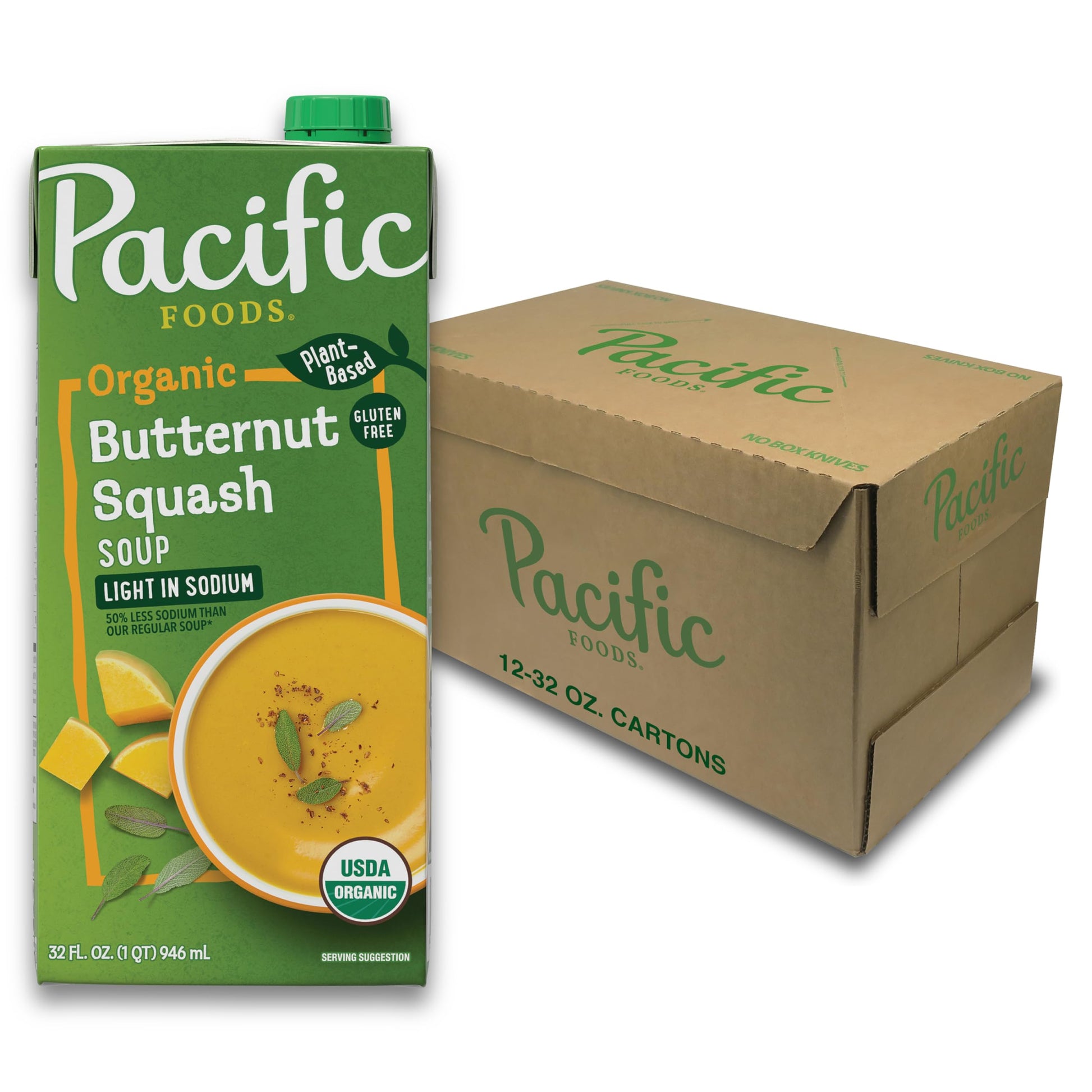 Pacific Foods Light in Sodium Organic Butternut Squash Soup, 32 oz Carton (Pack of 12)