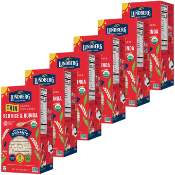 Lundberg Thin Brown Rice Cakes, Red Rice & Quinoa, 6-Pack -Regenerative Organic Certified Thin Rice Cakes, Healthy Snacks, Vegan