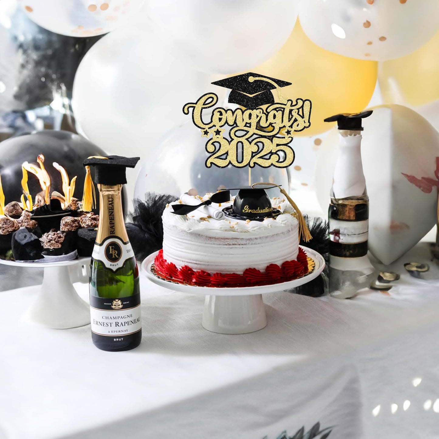 Gyufise 1Pcs Congrats 2025 Cake Topper Glitter Diploma Grad Cap Cake Pick Class Of 2025 Graduation Cake Decoration For 2025 Grad