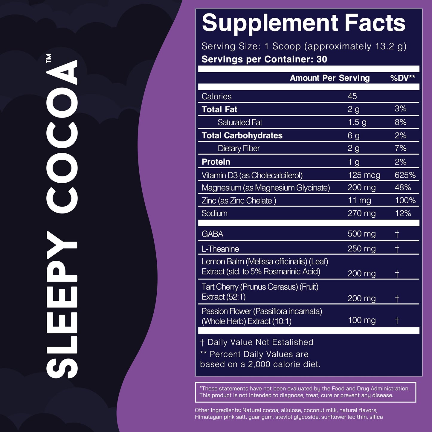 Super Cocoa Sleepy Cocoa Hot Chocolate Mix - Sugar Free, Non Dairy, Keto, Vegan - 13.9 Ounce - Sleepy Semi-Sweet Cocoa