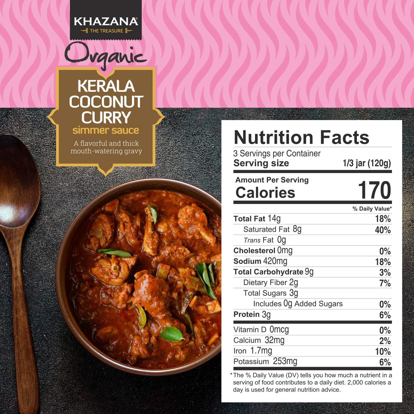 Khazana Organic Kerala Coconut Curry Indian Simmer Sauce - 6 X 12.7Oz Jars | Non-Gmo, Vegan, Gluten Free, Kosher | Authentic Ind