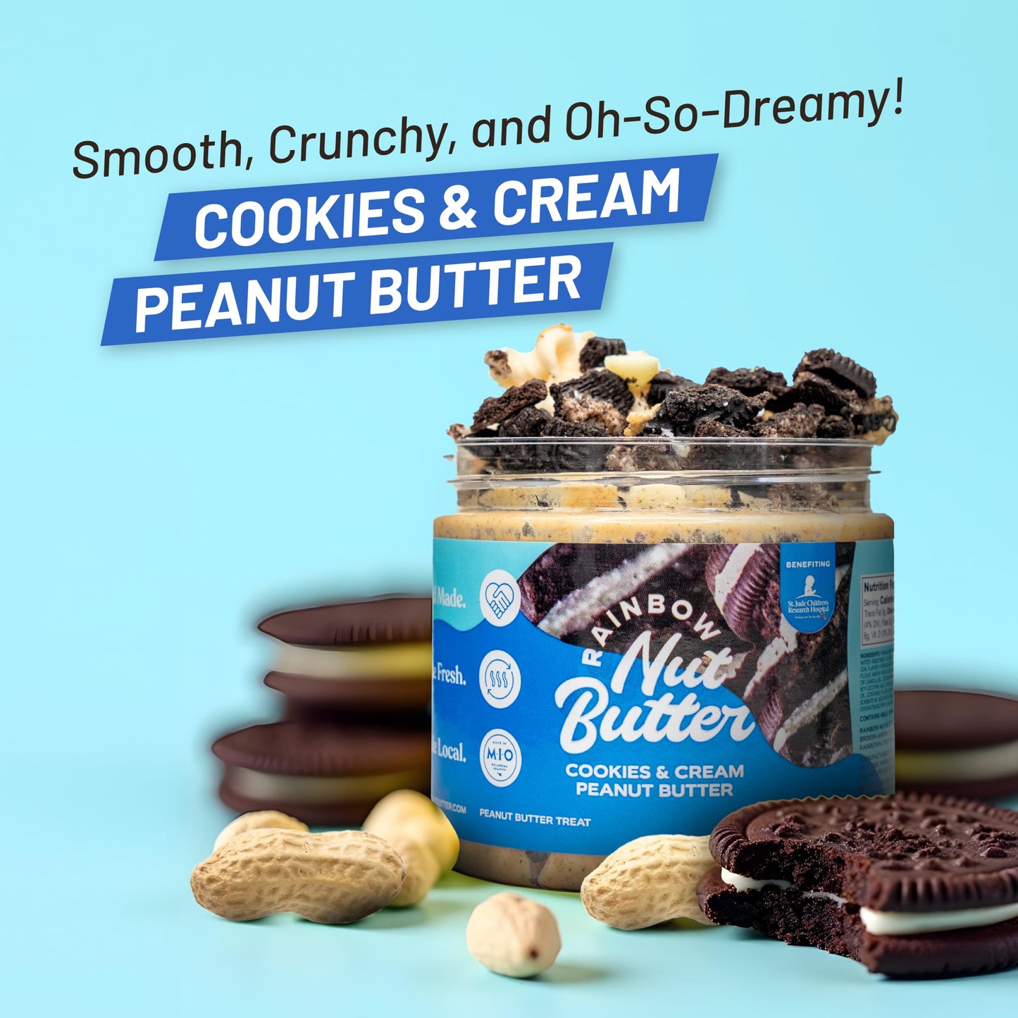 Rainbow Nut Butter, Cookies And Cream Peanut Butter, Spread, Treat, Snack, Dessert, White Chocolate Chips, High Protein Flavored