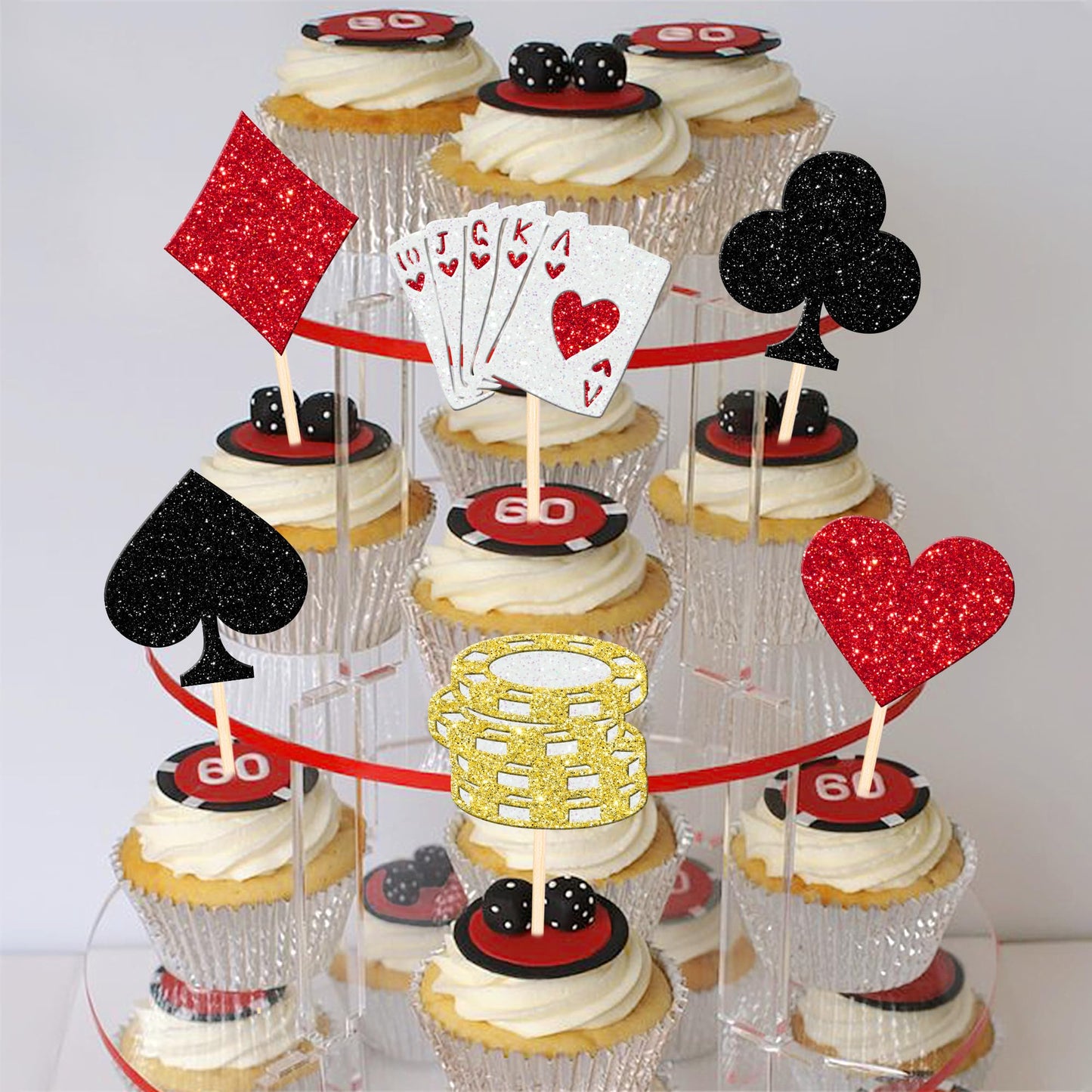 24 Pcs Board-Style Board-Style Theme Cupcake Toppers Glitter Board-Style Game Chips Player Las Vegas Board-Style Cupcake Picks For Las Vegas Board-Style Night Board-Style Theme Birthday Party Cake Decorations Supplies