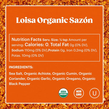 Loisa Seasoning, Usda Organic, Non-Gmo, No-Msg, No Preservatives, No Artificial Coloring, No Artificial Flavors, Two 1.8Oz Jars