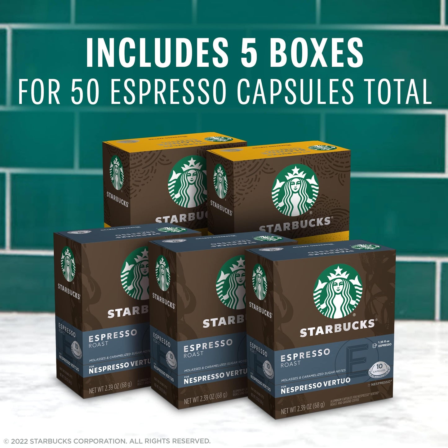 Starbucks Vertuo Coffee & Espresso Pods Variety Pack, Blonde & Dark Roast, 50-count, 10 Count (Pack of 5)