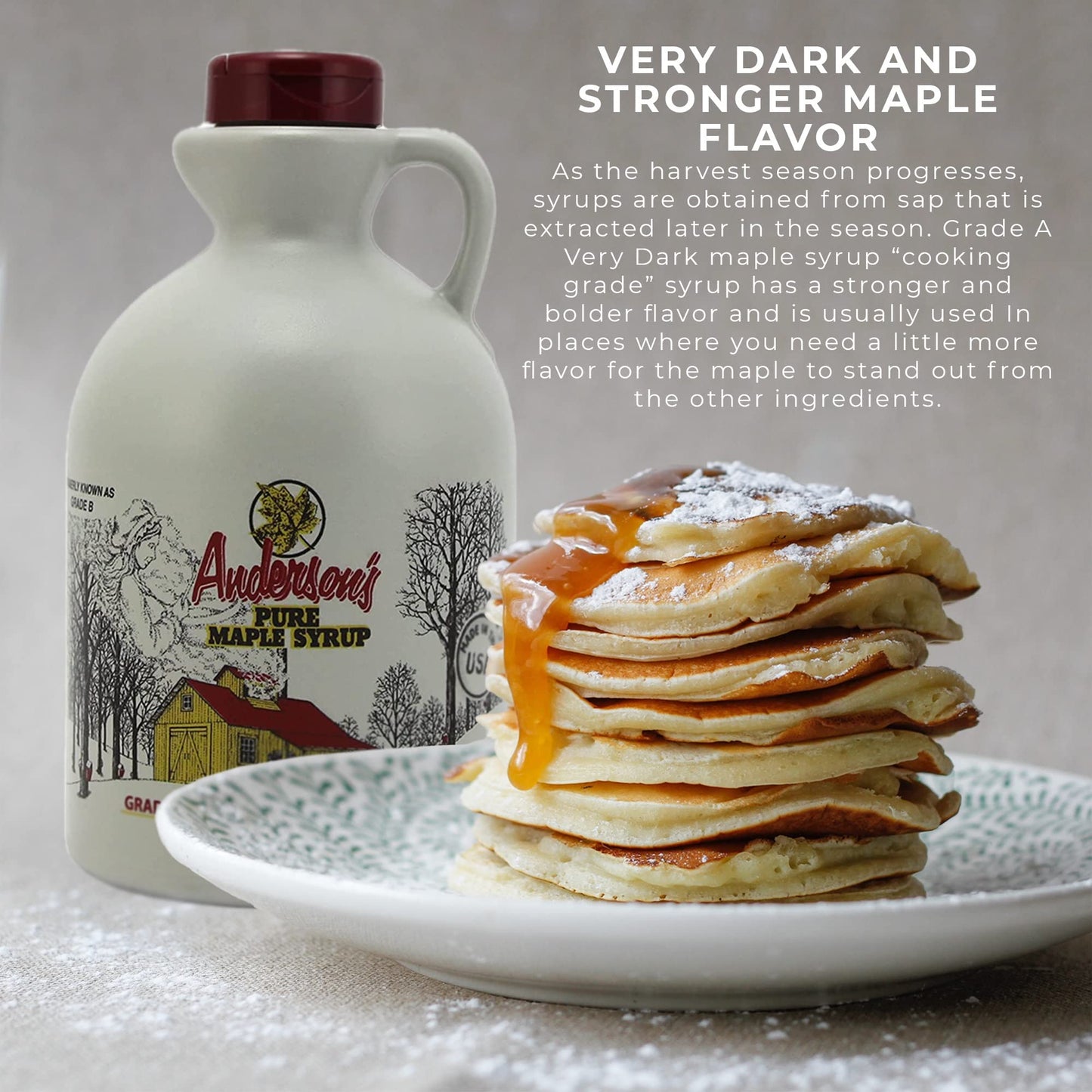 Andersons Maple Syrup Very Dark 32 oz Plastic Jug Brown