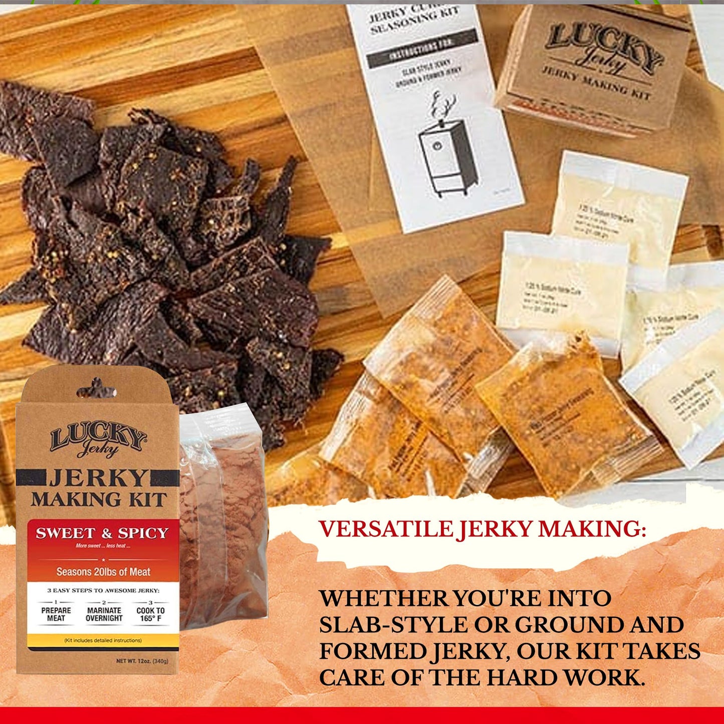 Nebraska Star Beef Sweet & Spicy DIY Jerky Seasoning Kit - 12 Ounce - Makes 20lbs of Beef Jerky