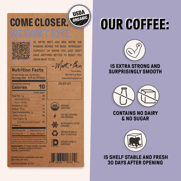 Wandering Bear Extra Strong Organic Vanilla Chai Cold Brew Coffee On Tap, Iced Coffee, 96 Fl Oz - Smooth, Unsweetened, Shelf-Sta