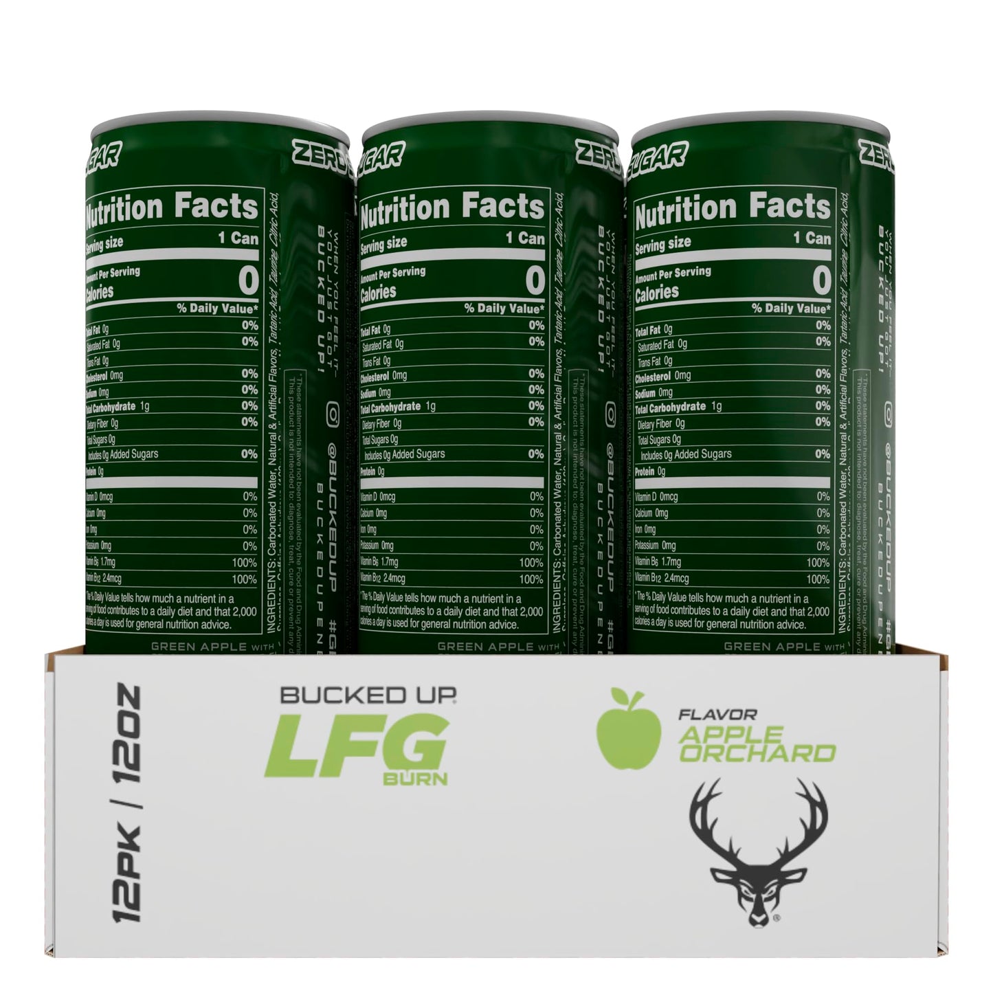 Bucked Up LFG BURN Energy Drink - Zero Sugar - 12 Pack (Apple Orchard)