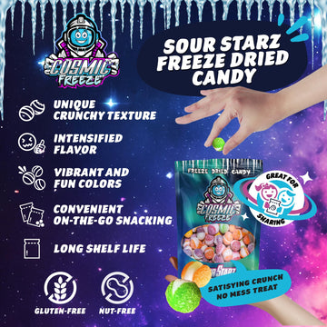 Cosmic Freeze Sour Starz Dried Candy, Crunchy Dry Candy For Mix-In Snacks Dried, Gluten-Free, Made In Usa, 2.4 Oz, 1-Pack