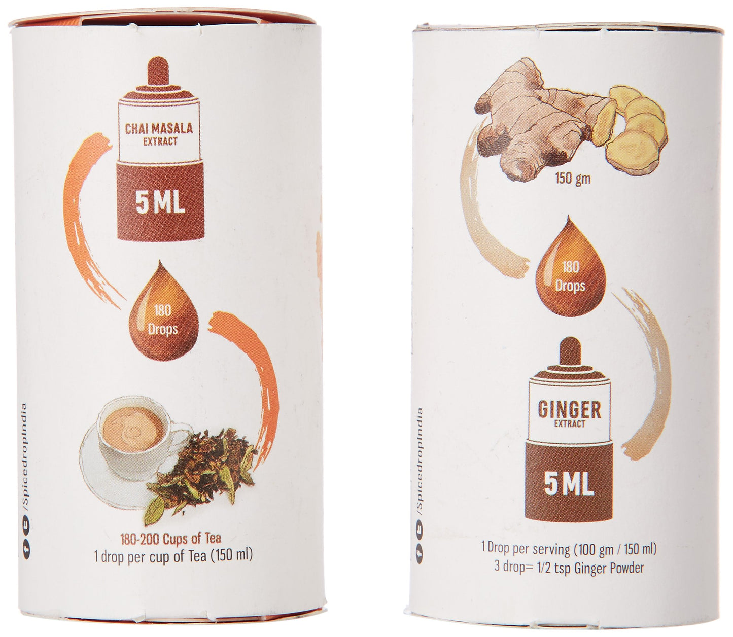 Spice Drop Spicy Tea Combo ( Natural Extract Of Ginger And Chai Masala ), 10Ml, For Beverages And Dessert