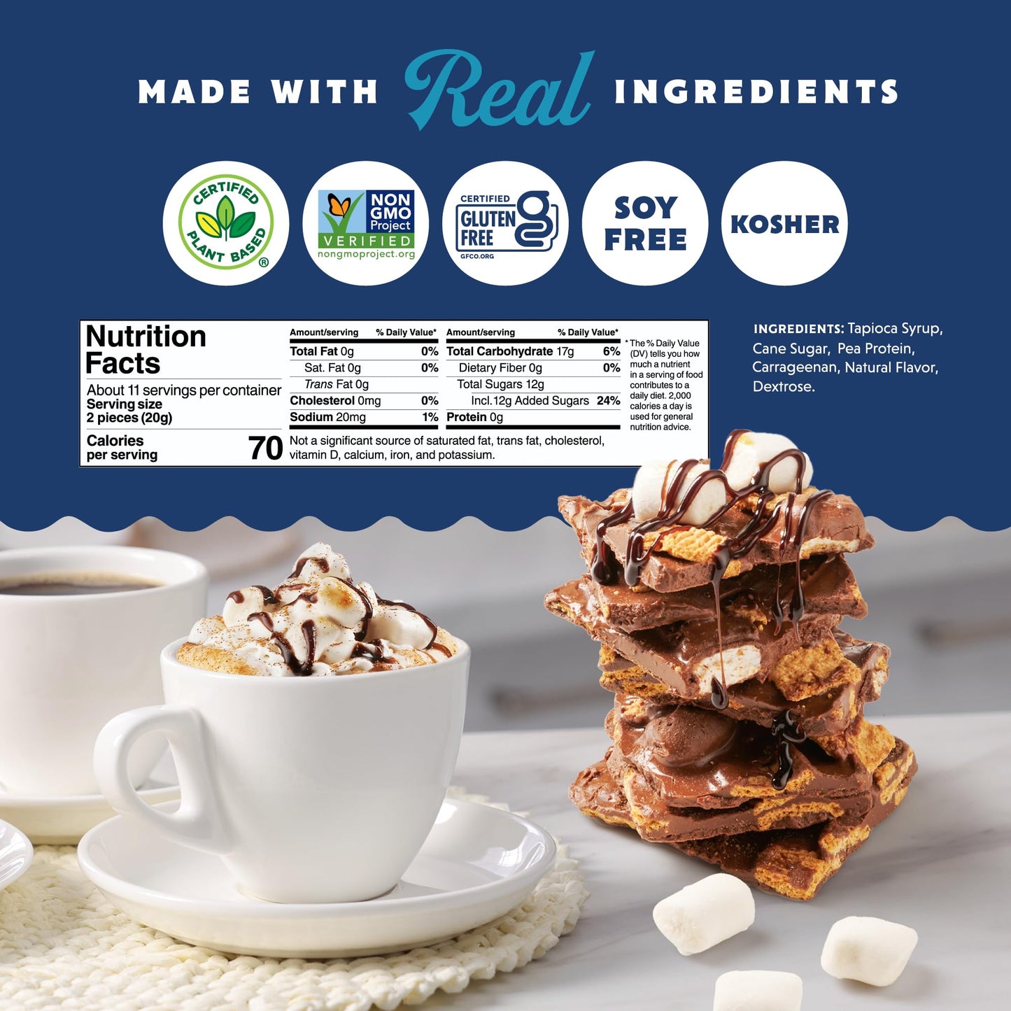 GoodMallow Mini Vegan Marshmallows - Kosher Halal Dairy & Gluten Free Healthy Mini Marshmallows - Natural Gelatin Free for Hot Chocolate  Smores  Campfire  Baking - Non-Artificial