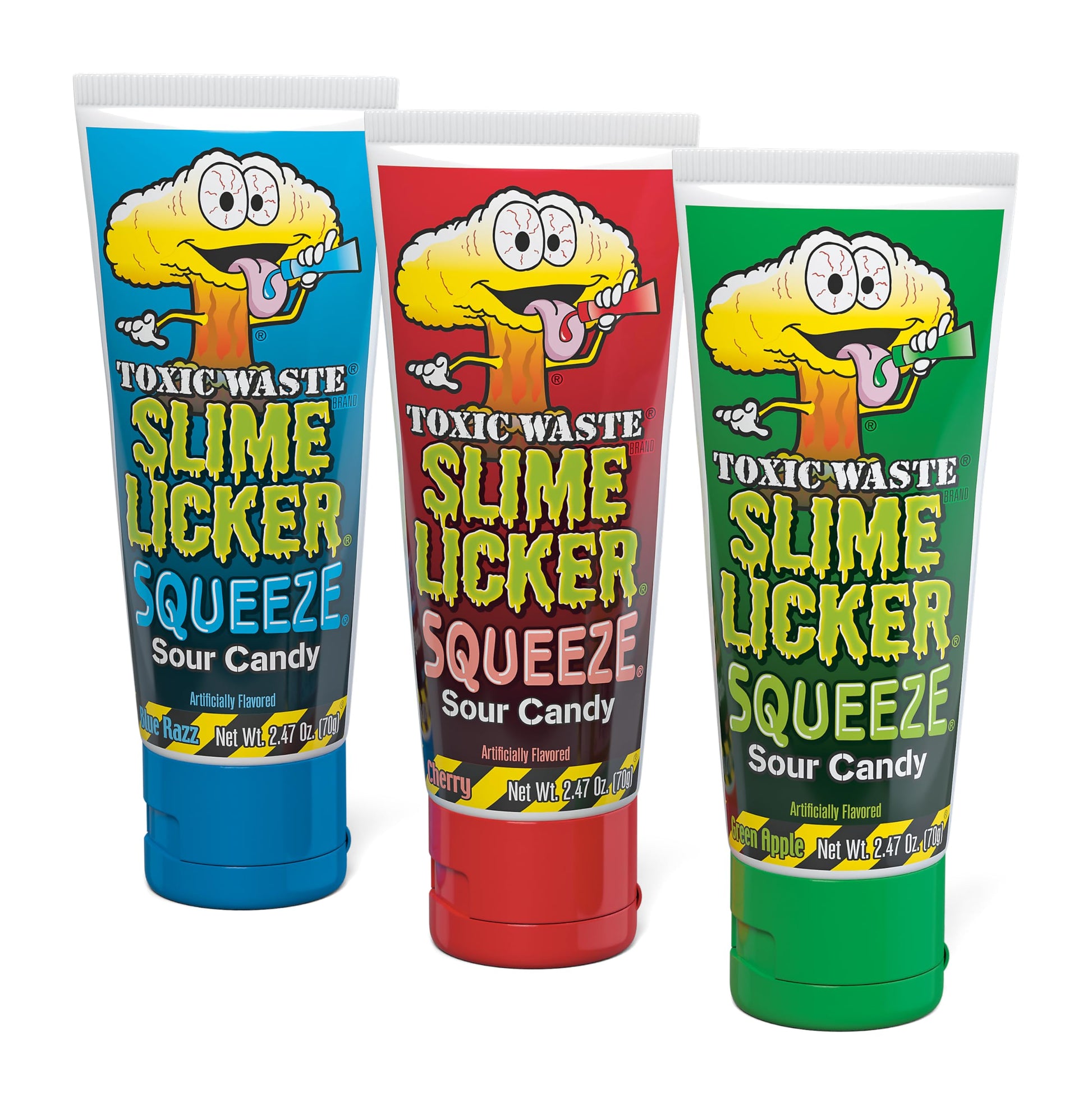 Toxic Waste Slime Licker Squeeze Sour Candy | 3 Count | With Blue Razz, Cherry, And Green Apple Flavors - 2.47 Oz Tubes
