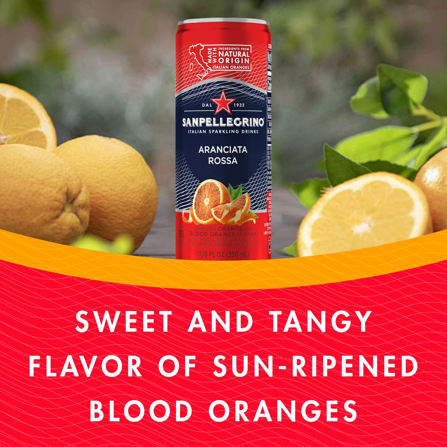 Sanpellegrino Italian Sparkling Drink Aranciata Rossa, Sparkling Orange and Blood Orange Beverage, 11.15 Fl Oz Can