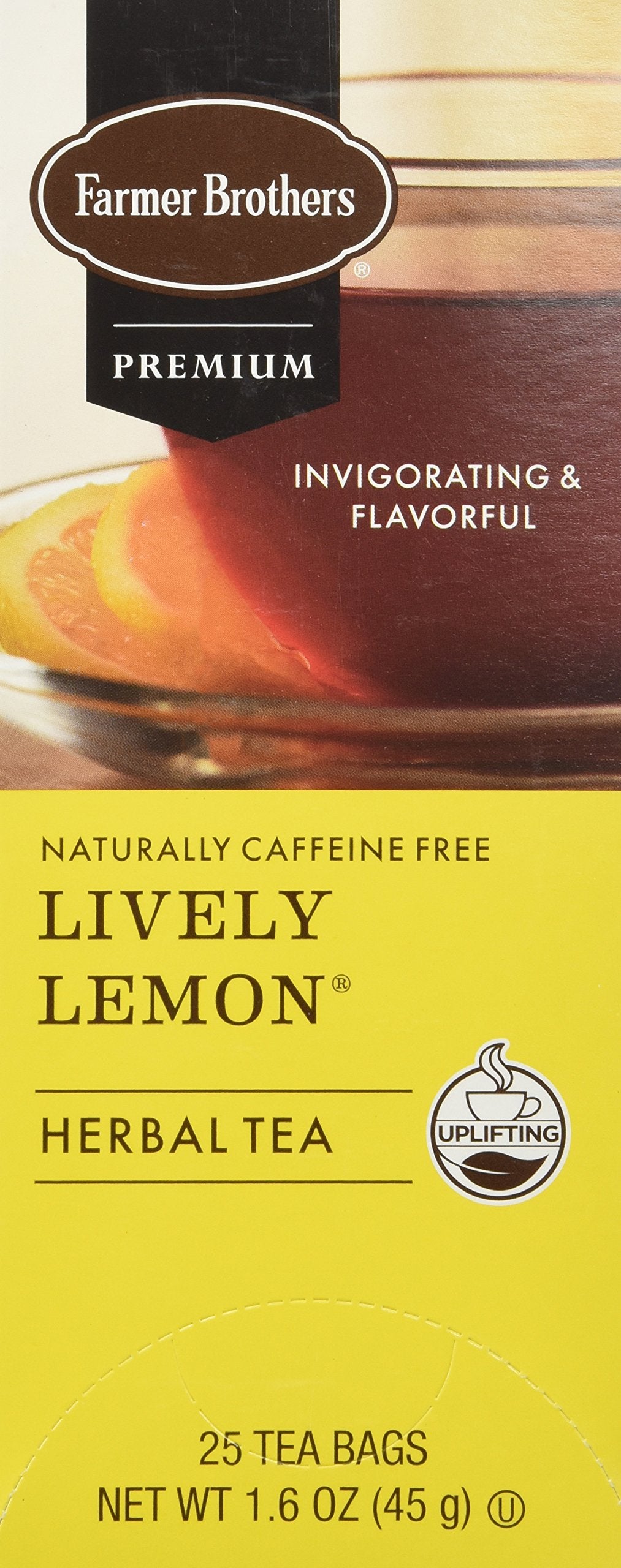 Farmer Brothers Herbal Tea - Lively Lemon, Caffeine-Free, 25 Individually Wrapped Bags, Refreshing Citrus Flavor, Perfect for Relaxation