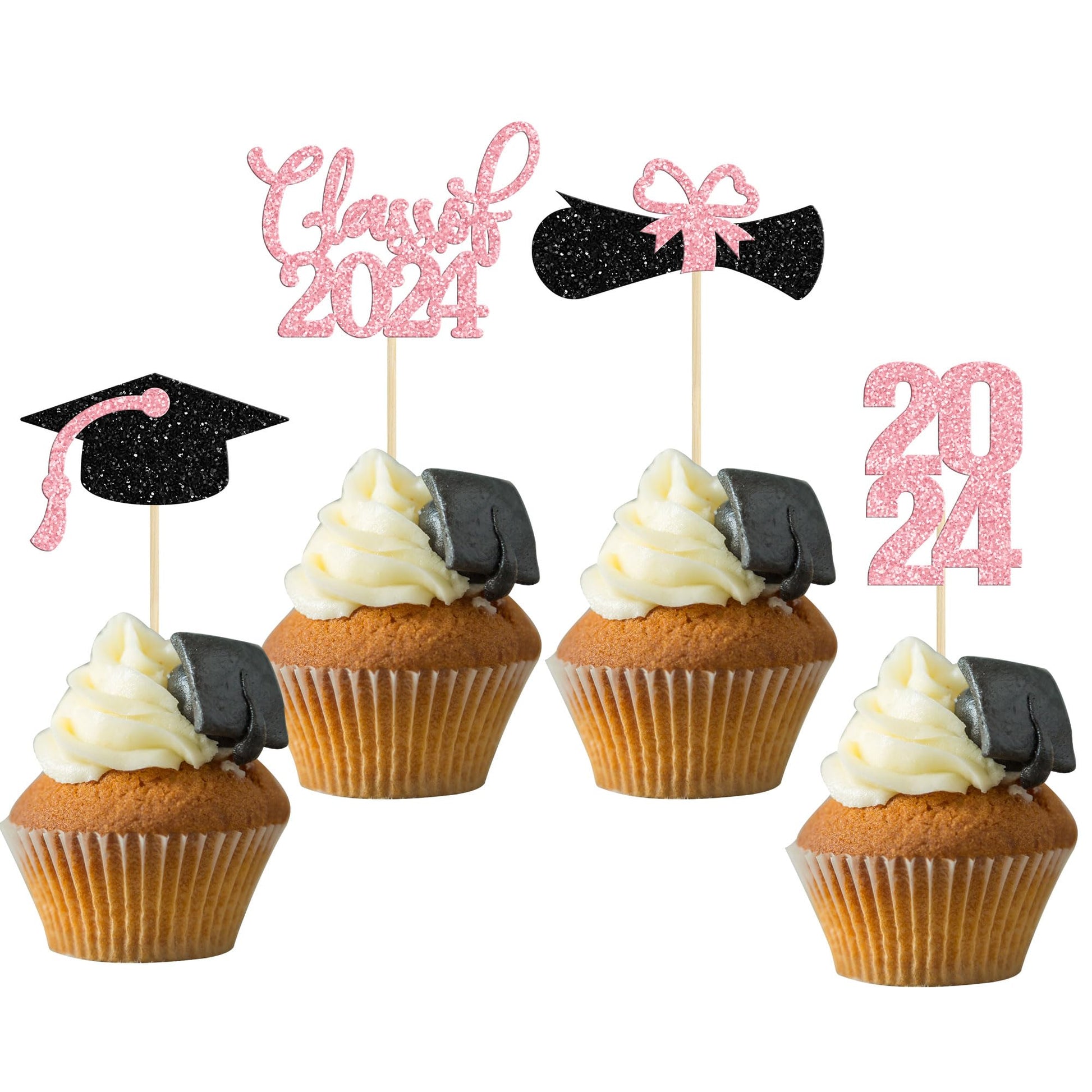 36 Pack 2024 Graduation Theme Cupcake Toppers Glitter Class Of 2024 Diploma Graduation Cap Cupcake Picks 2024 Graduation Theme P