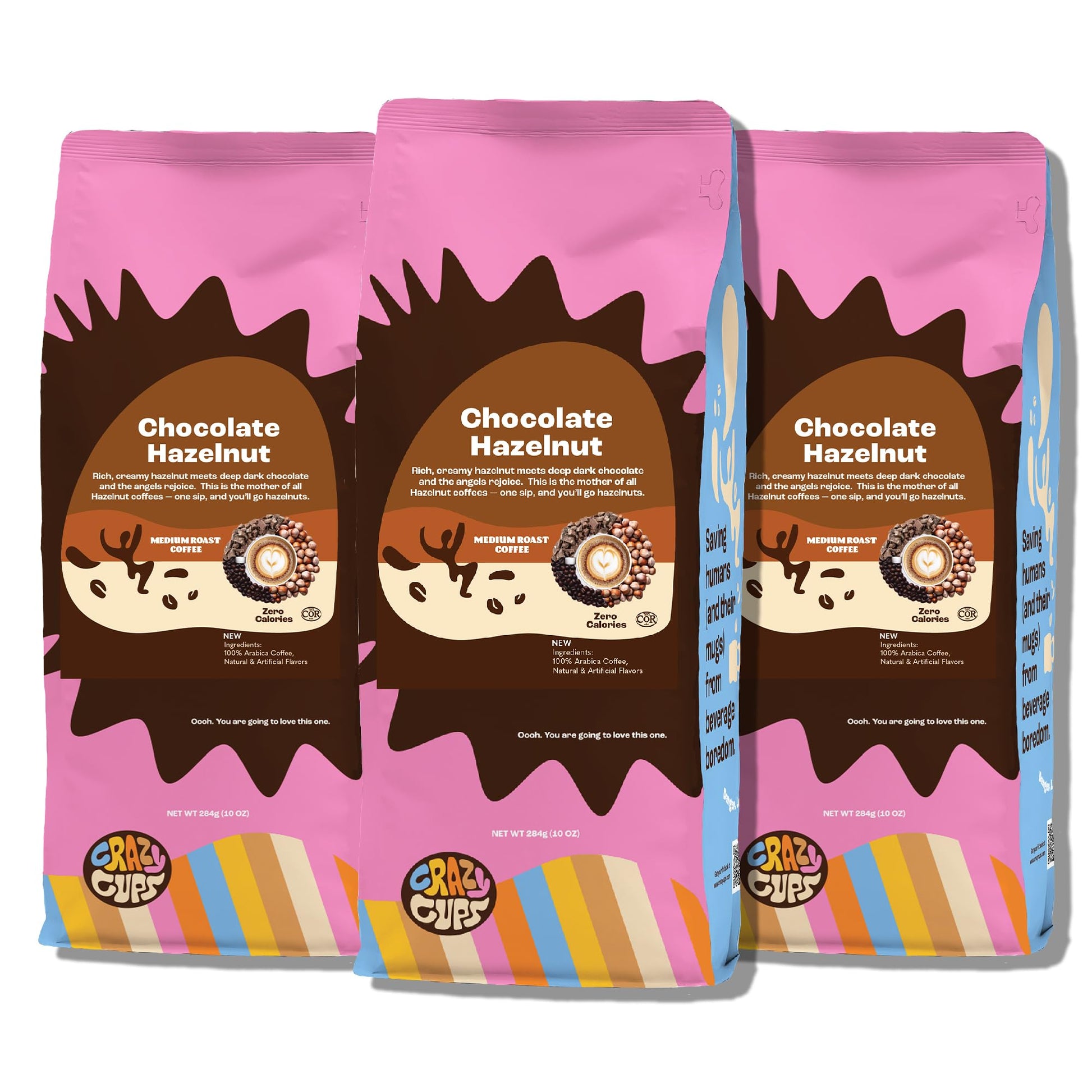 Crazy Cups Hazelnut Ground Coffee  Chocolate Hazelnut  For Hot Or Iced Coffee  Pack Of 3