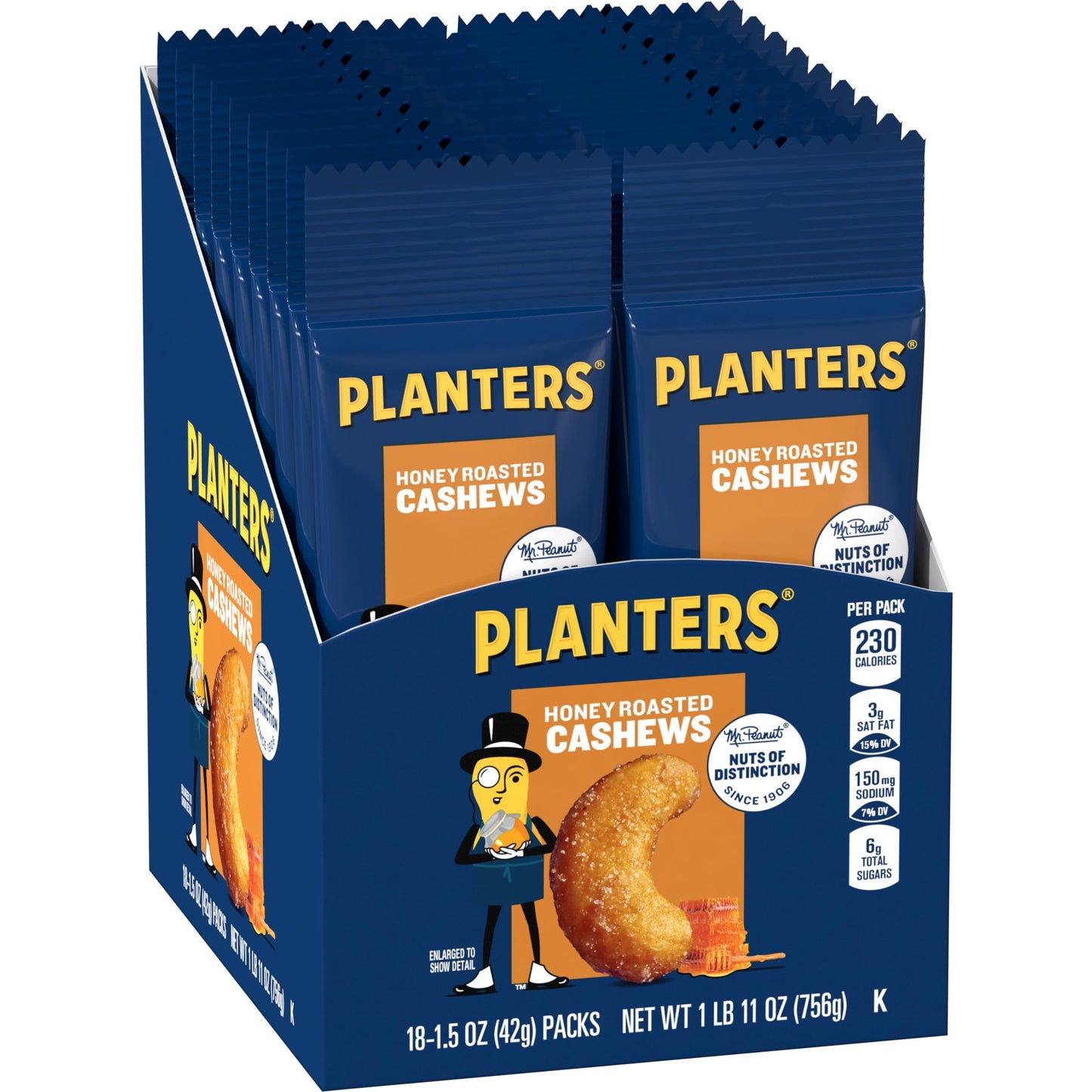 Planters Honey Roasted & Salted Cashews, 1.5 Ounce (Pack Of 18)