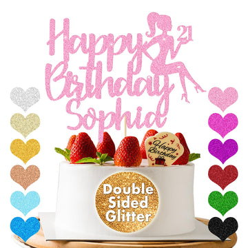 Happy Birthday Cake Topper Personalized Girl Cake Topper Cake Decorations Birthday Glitter Cake Toppers Gifts for Her Girls with