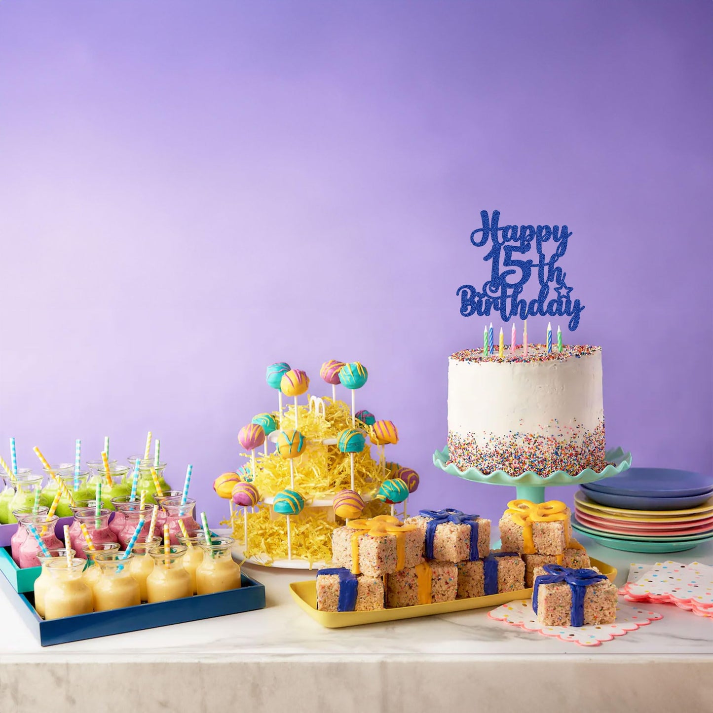 Gyufise 1Pc Happy 15Th Birthday Cake Topper Glitter 15 & Fabulous Cheers To 15 Years Old Cake Pick For Celebrating 15Th Birthday