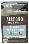 Allegro Coffee Early Bird Blend Pods, Organic, 10 Count, 3.8 Ounce, Model 6