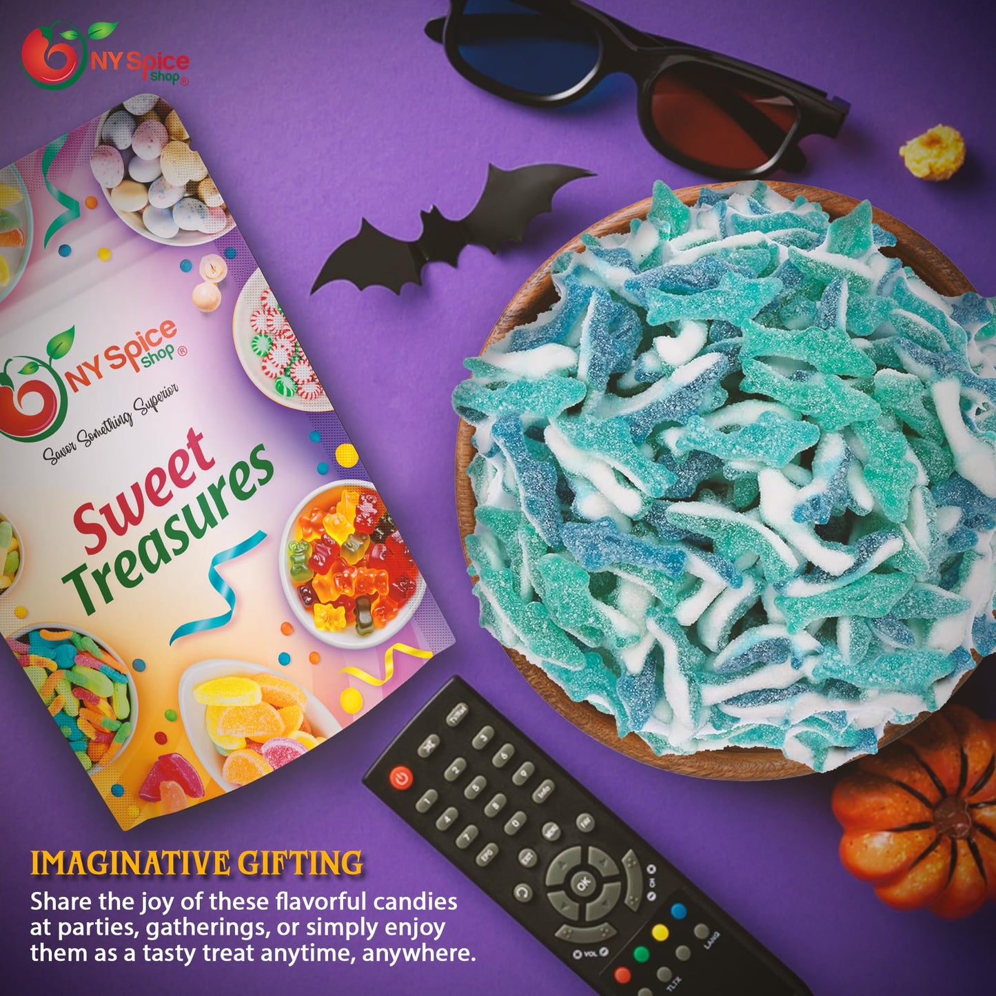 NY Spice Shop Sour Shark Gummies - Blue Shark Bulk Candy - 1 Pound Gummy Snacks - Ideal for Parties
