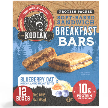 Kodiak Cakes Soft Baked Sandwich Breakfast Bar, Blueberry Oat, High Protein, 100% Whole Grains, 12 boxes with 4 bars each (48 ba