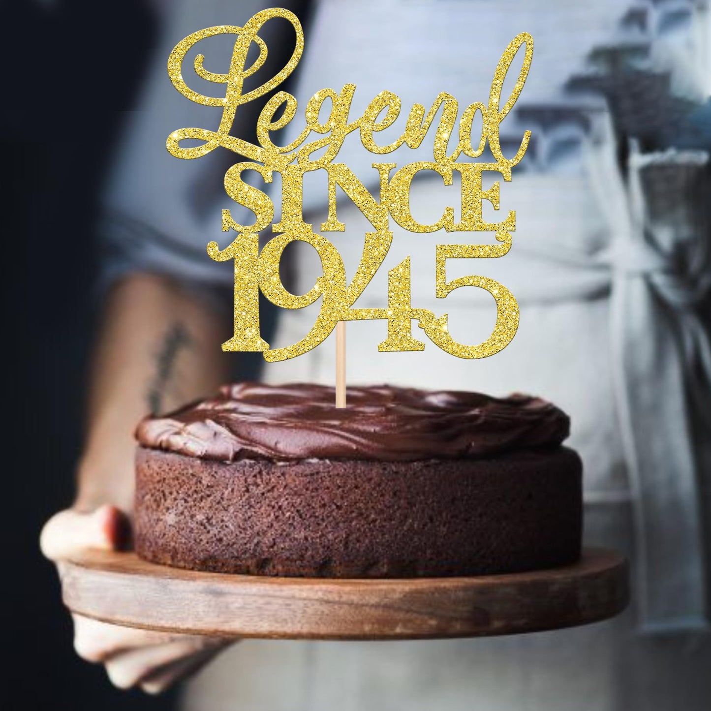 Rssta i Cake Topper - Legend Since 1943, Gold Glitter, Paper Decoration for 80th Birthday and Wedding Anniversary, Model XM310-gold 1943