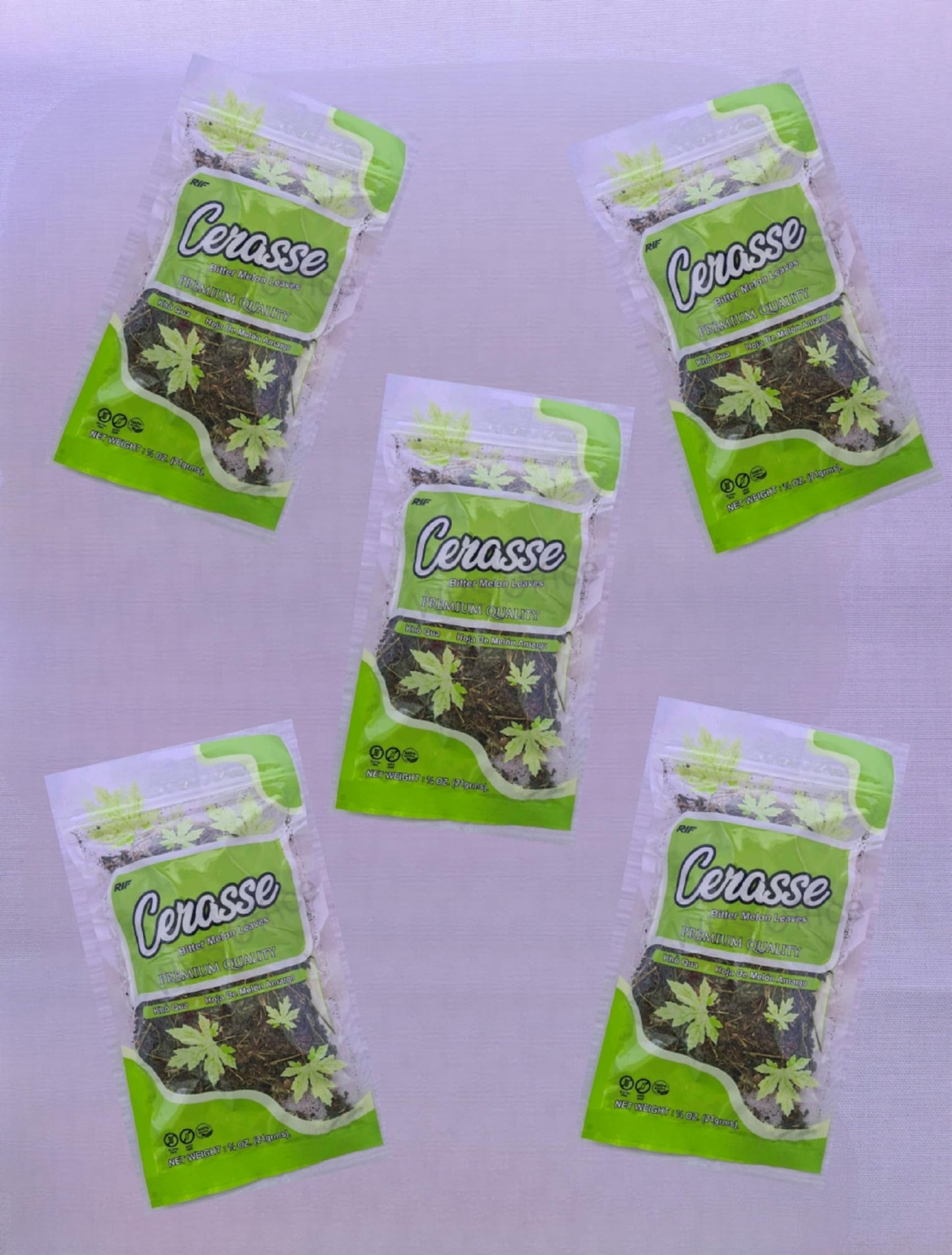 RSJ Trading Cerasse Tea, Bitter Melon Bush Tea, Wildcrafted, Resealable Bag, 0.75oz, 3 Pack and 5 Pack, Green Yellowish