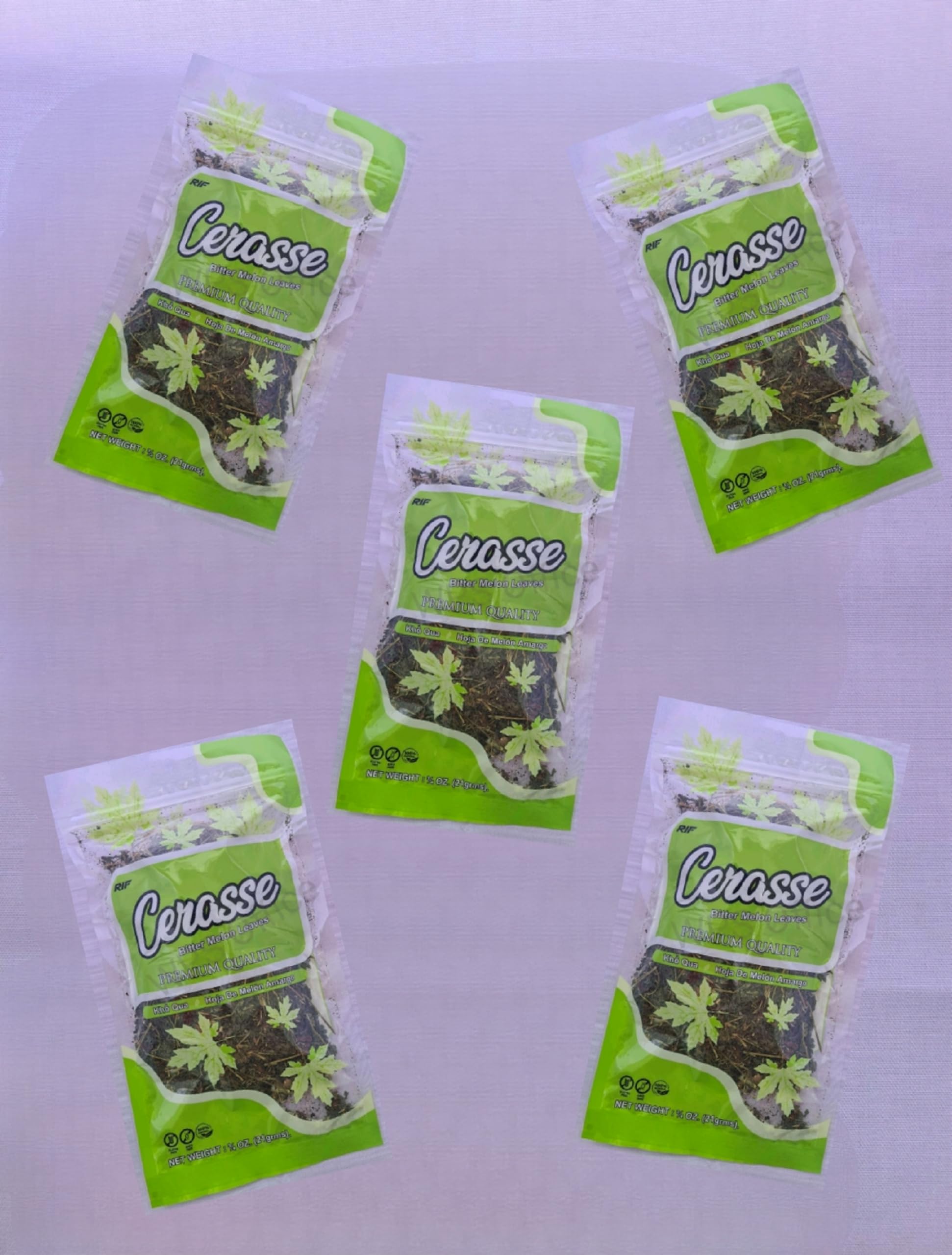 RSJ Trading Cerasse Tea, Bitter Melon Bush Tea, Wildcrafted, Resealable Bag, 0.75oz, 3 Pack and 5 Pack, Green Yellowish