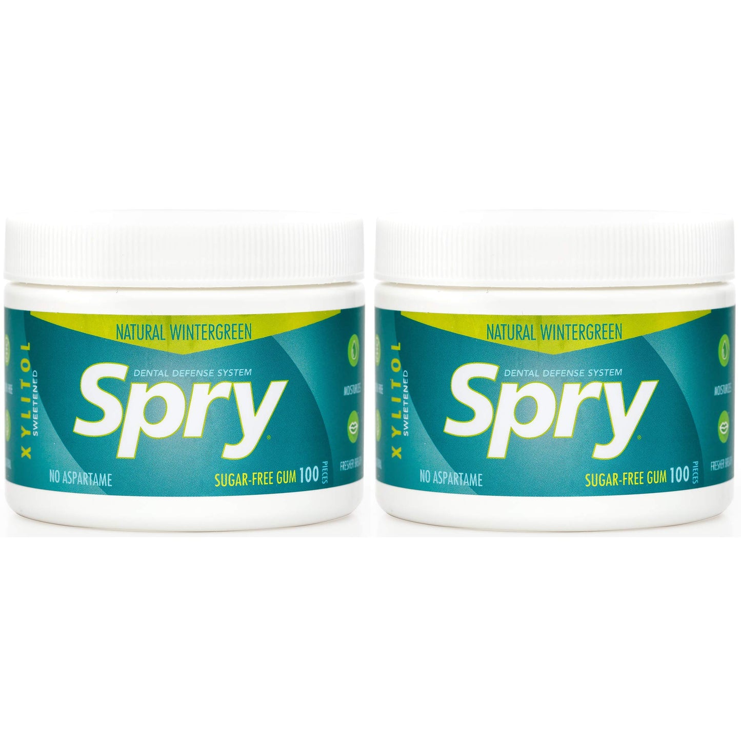 Spry Xylitol Chewing Gum, Aspartame-Free, Sugar-Free, Wintergreen, 100 Count (Pack of 2)