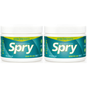 Spry Xylitol Chewing Gum, Aspartame-Free, Sugar-Free, Wintergreen, 100 Count (Pack of 2)