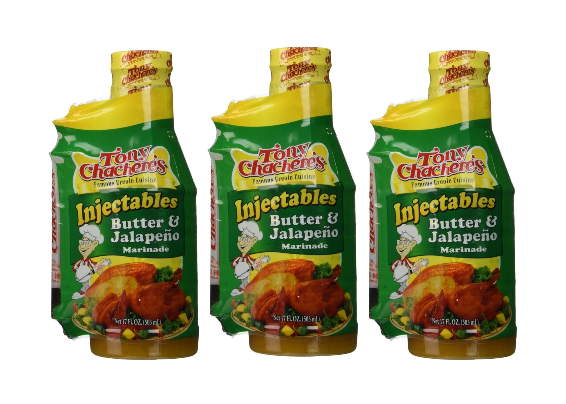 Tony Chacheres Injectable Marinades with Injector, Butter & Jalapeno, 17 Fl Oz (Pack of 3)