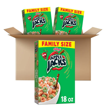 Kellogg s Apple Jacks Cold Breakfast Cereal, 8 Vitamins and Minerals, Kids Snacks, Family Size, Original (3 Boxes)