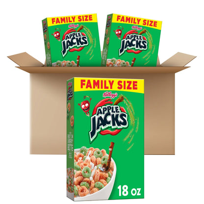 Kellogg s Apple Jacks Cold Breakfast Cereal, 8 Vitamins and Minerals, Kids Snacks, Family Size, Original (3 Boxes)