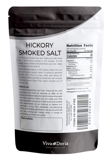 Viva Doria Hickory Smoked Sea Salt, Fine Grain, 32 Ounce, Natural Flavor