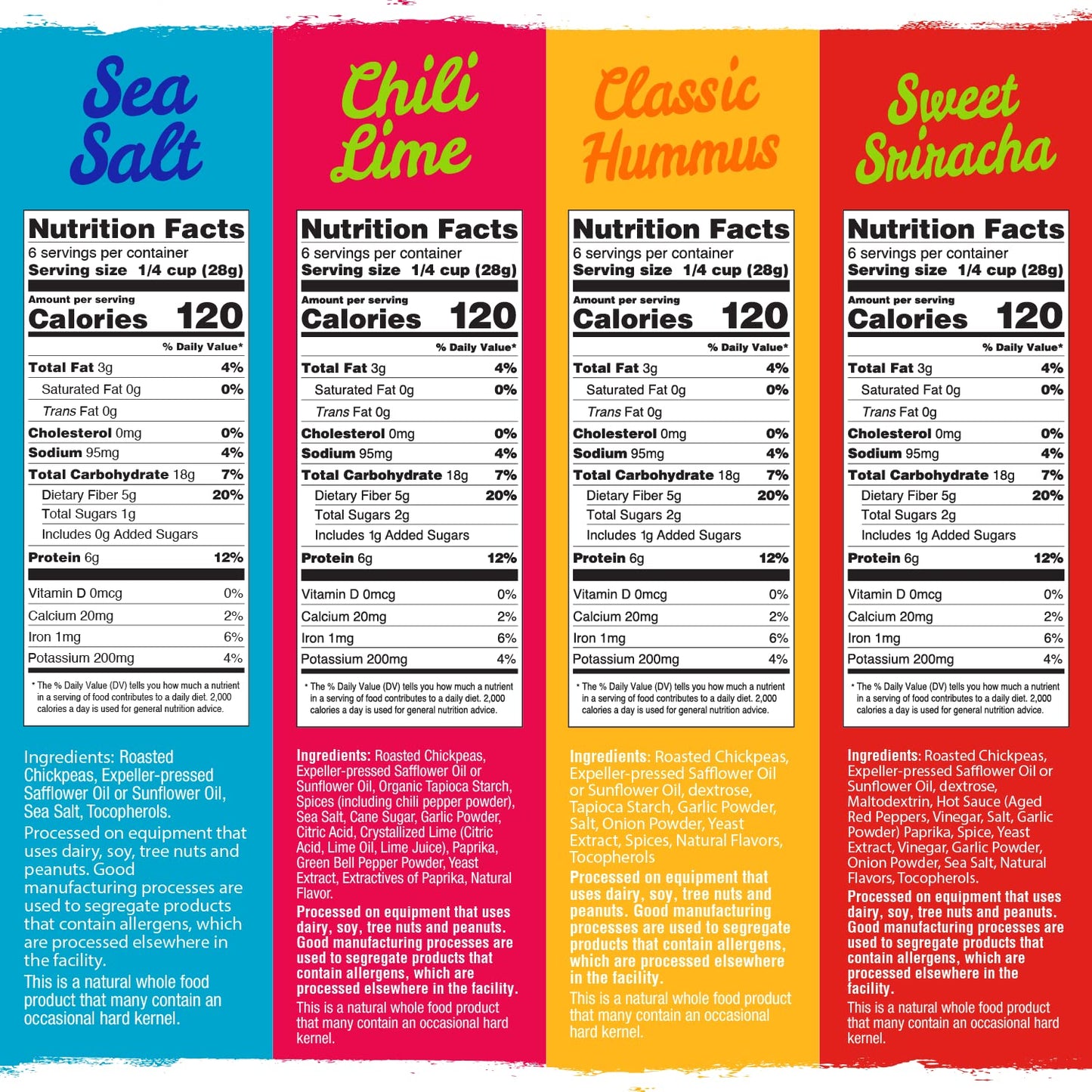 The Good Bean Crunchy Chickpeas - Variety Pack - (6 Pack) 6 Oz - Sea Salt, Chili Lime, Sweet Sriracha, And Classic Hummus Roaste