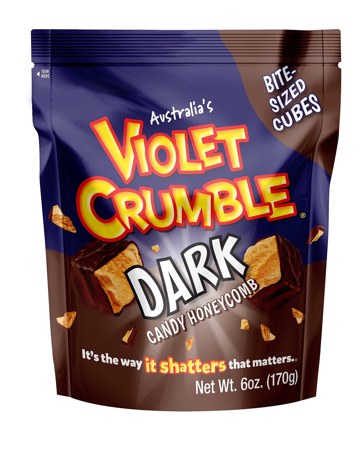 Violet Cspirit-inspired flavorble Dark Chocolate Honeycomb Candy Chunks - 6 Ounce Bag - Imported from Australia - Brown
