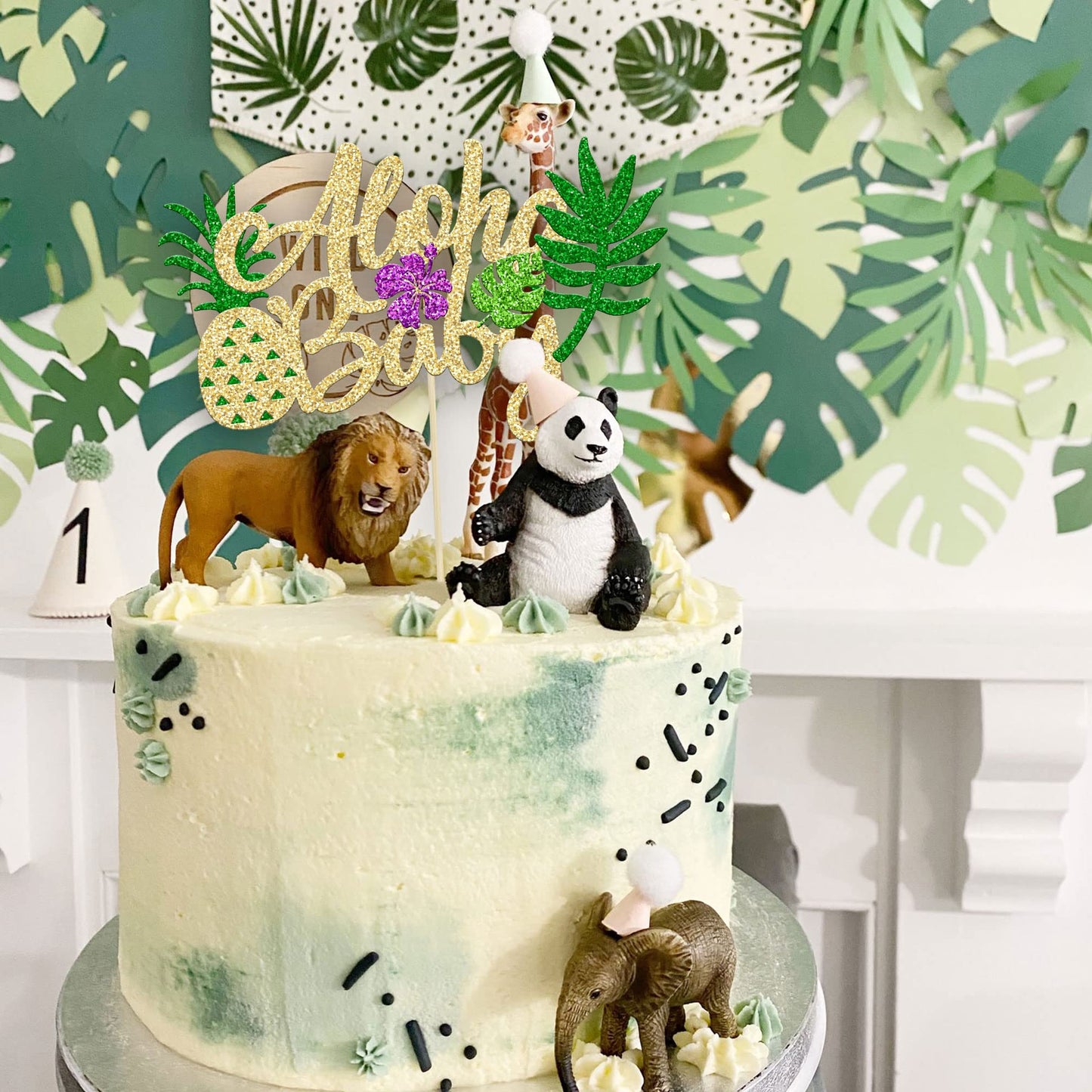 Gyufise 1Pcs Summer Hawaiian Cake Topper Aloha Baby Cake Topper Decoration Glitter Aloha Baby Shower Decorations For Tropical Ha