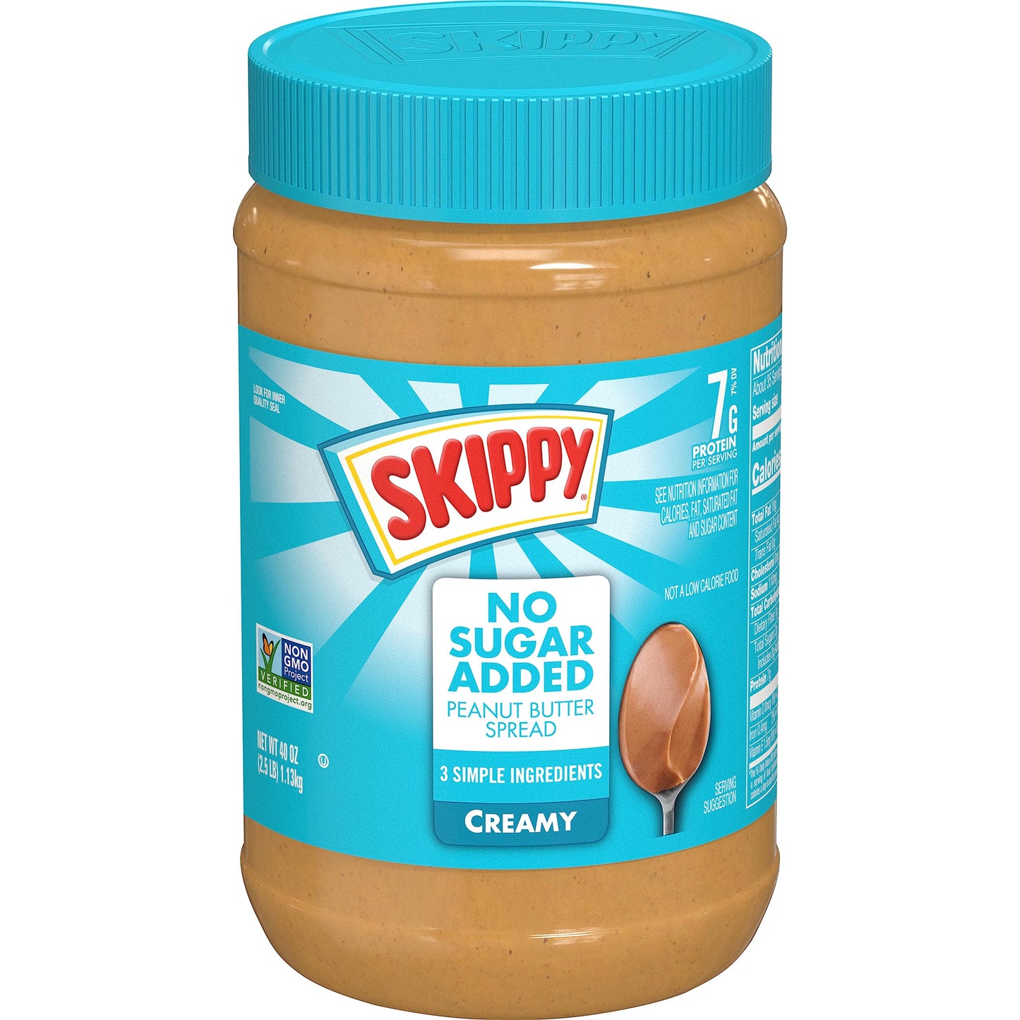 SKIPPY Creamy Peanut Butter Spread, No Sugar Added, 7g Protein, 40 Oz Jar