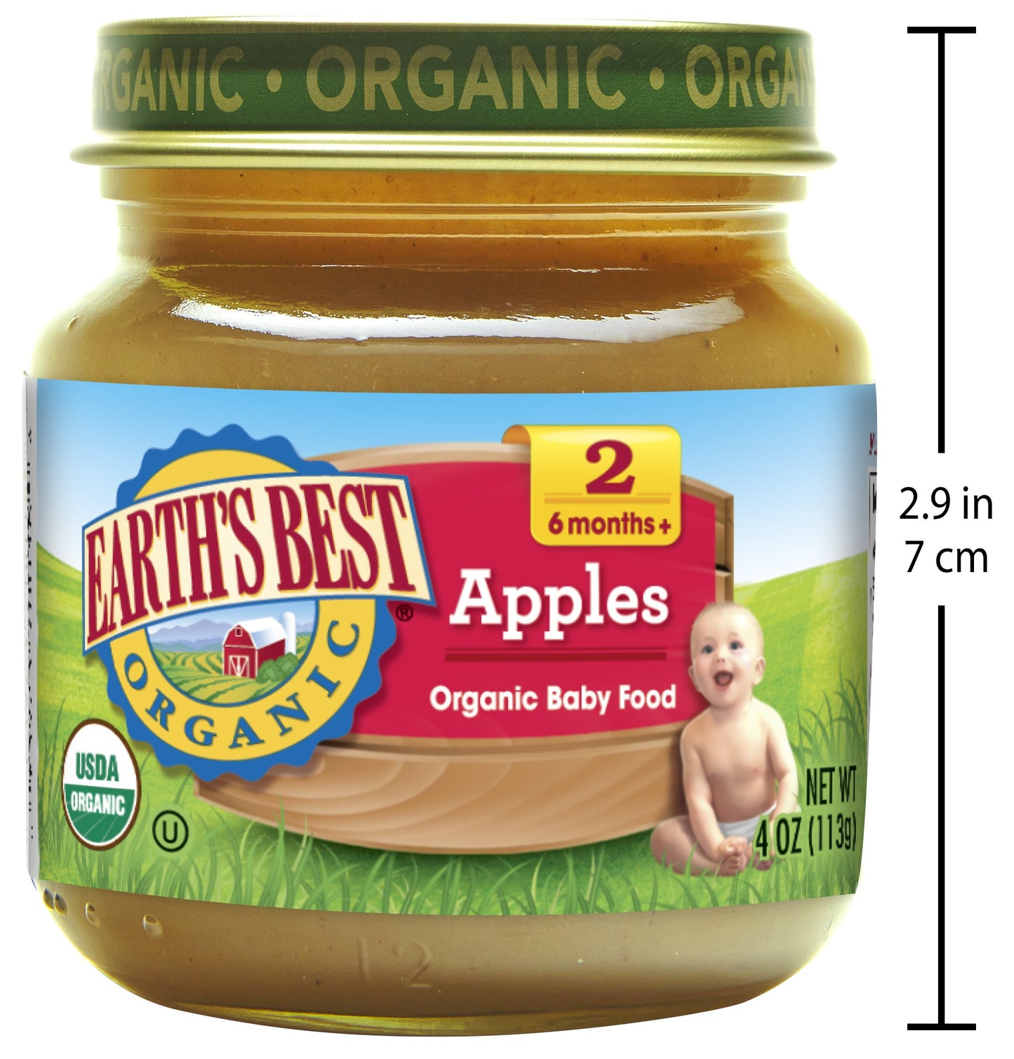 Earth'S Best Organic Baby Food Jars, Stage 2 Fruit Puree For Babies 6 Months And Older, Organic Apples, 4 Oz Resealable Glass Ja